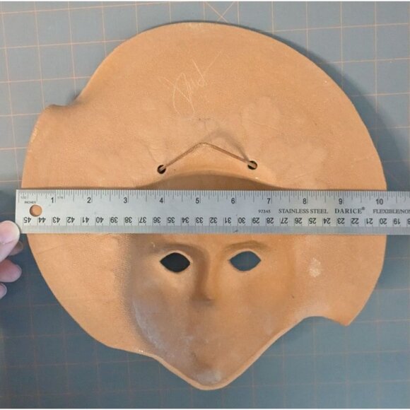 Handcrafted Terracotta Wall Mask Tribal Cactus Design Blue Accents - Picture 10 of 13